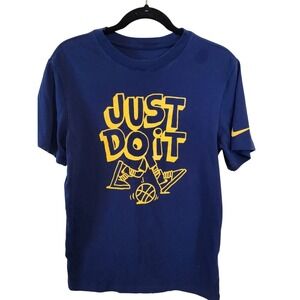 Nike Dri-FIT Just Do It Basketball Graphic T-Shirt Mens Small Navy Blue Yellow